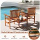 Honhorrs Two-Seat Wooden Patio Seating Set, Slatted Seats and Two-Level Table with an Umbrella Hole