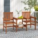 Honhorrs Two-Seat Wooden Patio Seating Set, Slatted Seats and Two-Level Table with an Umbrella Hole