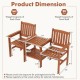 Honhorrs Two-Seat Wooden Patio Seating Set, Slatted Seats and Two-Level Table with an Umbrella Hole