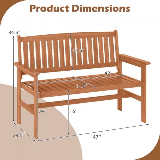 Owlyin Two-Person Solid-Wood Patio Loveseat, Curved Seat with Armrests and 530-Lb Total Load Rating