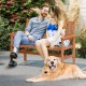 Owlyin Two-Person Solid-Wood Patio Loveseat, Curved Seat with Armrests and 530-Lb Total Load Rating