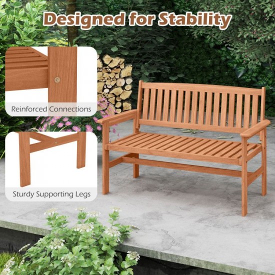 Owlyin Two-Person Solid-Wood Patio Loveseat, Curved Seat with Armrests and 530-Lb Total Load Rating