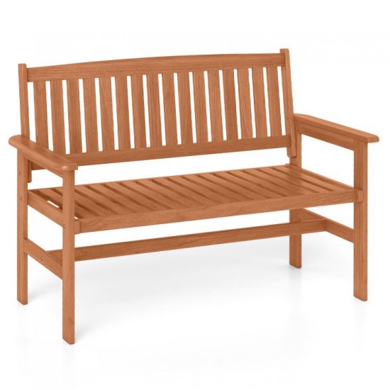 Owlyin Two-Person Solid-Wood Patio Loveseat, Curved Seat with Armrests and 530-Lb Total Load Rating