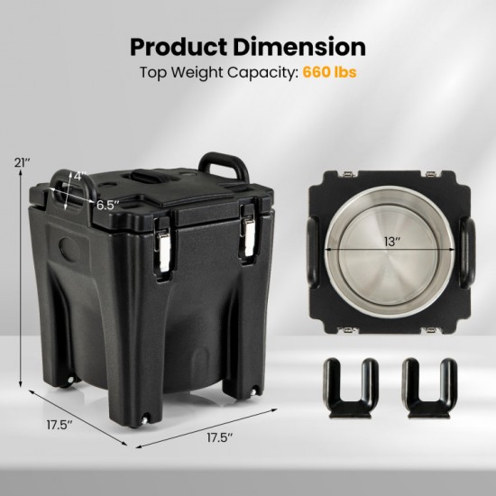 Honhorrs 32-Quart Insulated Food Carrier with Stainless Steel Inner Barrel and Locking Buckles