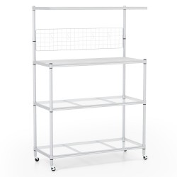 XVX Four-Tier Rolling Baker's Rack, Adjustable Shelves with Four Hooks and Two Locking Wheels