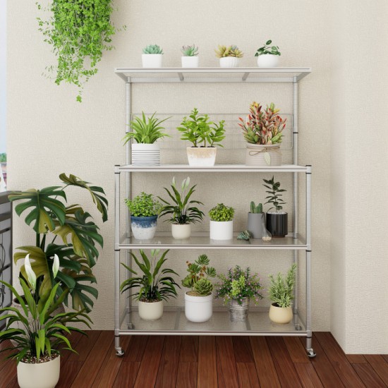 Honhorrs Four-Tier Rolling Baker's Rack, Adjustable Shelves with Four Hooks and Two Locking Wheels