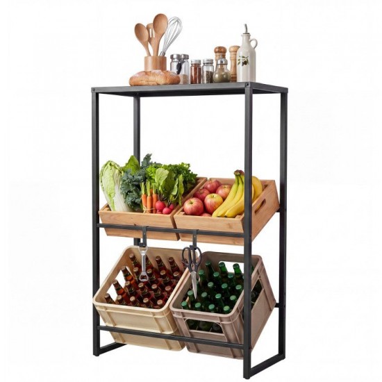 Honhorrs Four-Crate Drink Rack, Two Adjustable-Angle Storage Rails with Top Shelf and Hanging Hooks