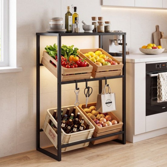 Honhorrs Four-Crate Drink Rack, Two Adjustable-Angle Storage Rails with Top Shelf and Hanging Hooks