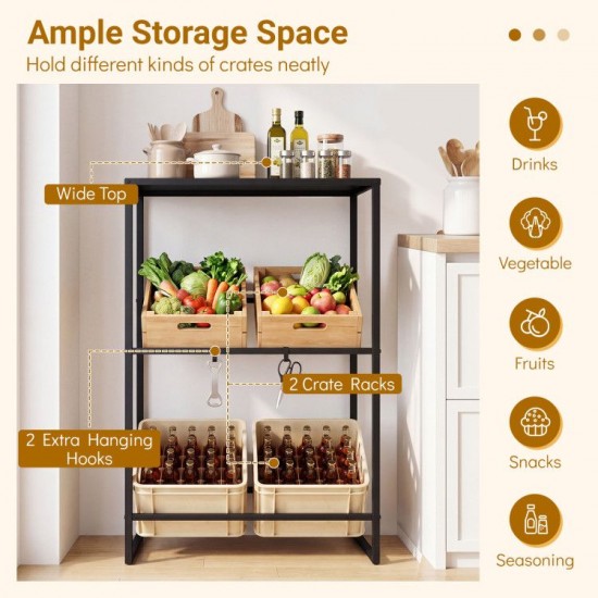 Honhorrs Four-Crate Drink Rack, Two Adjustable-Angle Storage Rails with Top Shelf and Hanging Hooks