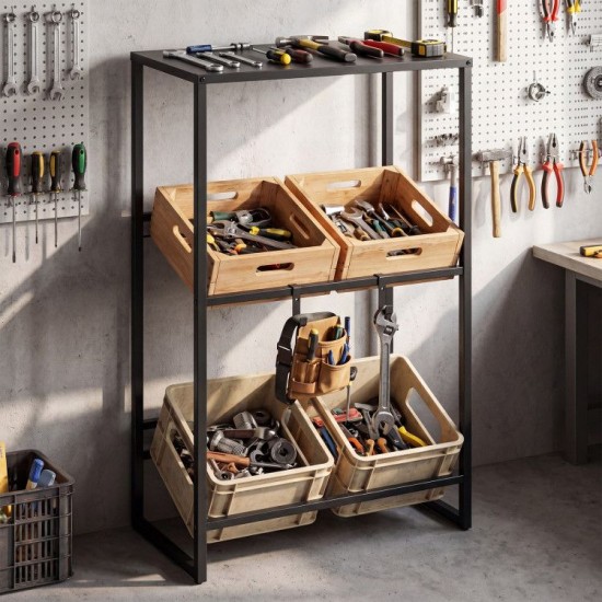 Honhorrs Four-Crate Drink Rack, Two Adjustable-Angle Storage Rails with Top Shelf and Hanging Hooks