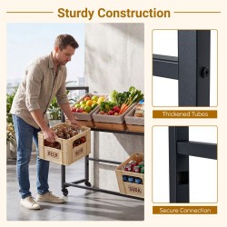 Honhorrs Rolling Six-Crate Beverage Rack, Two Adjustable Tilt Levels with Four Wheels and Side Hooks