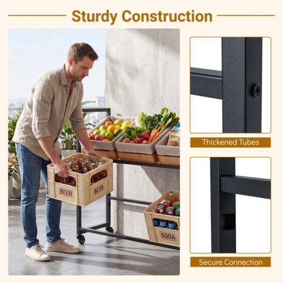 Honhorrs Rolling Six-Crate Beverage Rack, Two Adjustable Tilt Levels with Four Wheels and Side Hooks