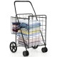 Honhorrs Folding Metal Shopping Cart with Dual Baskets, Swivel Front Wheels and Rubber Rear Wheels