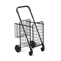 Honhorrs Folding Shopping Trolley, Twin Wire Baskets with Adjustable Handle and Swivel Front Wheels