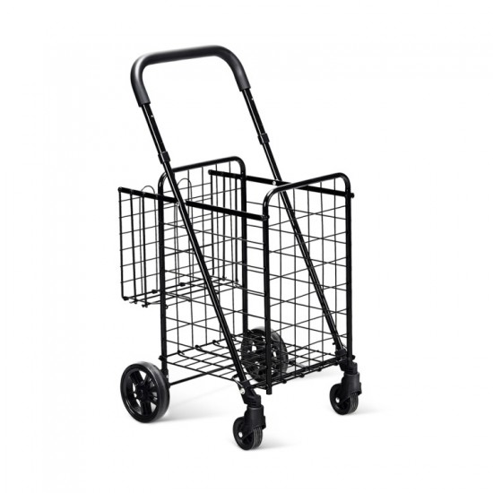 Honhorrs Folding Shopping Trolley, Twin Wire Baskets with Adjustable Handle and Swivel Front Wheels