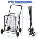Honhorrs Folding Grocery and Laundry Cart, Steel Basket with Large Rear Wheels and Foam-Grip Handle