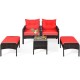 Honhorrs Five-Piece Patio Lounge Set, Wicker Chairs and Ottomans with Cushions and Glass Side Table