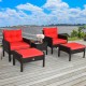 Honhorrs Five-Piece Patio Lounge Set, Wicker Chairs and Ottomans with Cushions and Glass Side Table