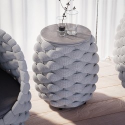 XVX Oval Patio Side Table: Slate Top, Woven Rope Exterior, Aluminum Frame and Hidden Storage