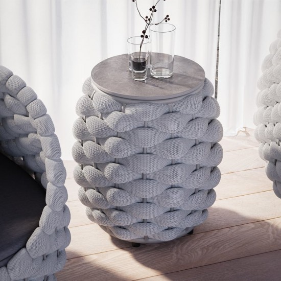 Honhorrs Oval Patio Side Table: Slate Top, Woven Rope Exterior, Aluminum Frame and Hidden Storage