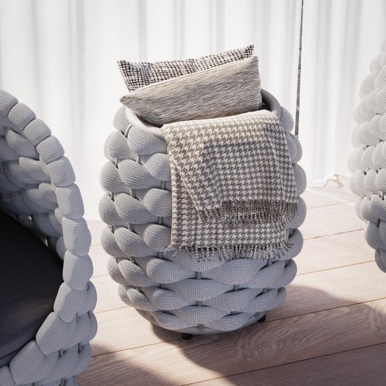 Honhorrs Oval Patio Side Table: Slate Top, Woven Rope Exterior, Aluminum Frame and Hidden Storage