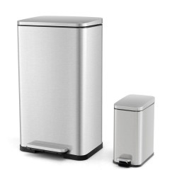 XVX Two Stainless Steel Step Bins, 10.5 and 1.6 Gallons with Soft-Close Lids and Inner Buckets