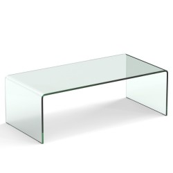 XVX Clear Tempered-Glass Coffee Table, 40-Inch Rectangular Surface with Rounded Waterfall Edges