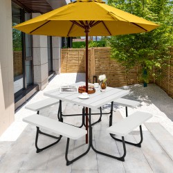 XVX HDPE Outdoor Picnic Table with Four Attached Benches and a 1.9-Inch Central Umbrella Hole