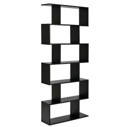 XVX 6-Compartment S-Shaped Open Display Bookcase with Staggered Shelves and Wall Anchor