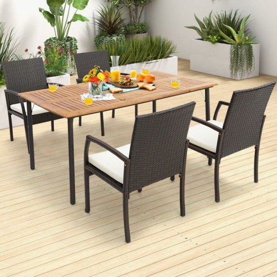 XVX Four PE Wicker Patio Dining Armchairs, Cushioned Sixteen-Inch Seats with Adjustable Feet