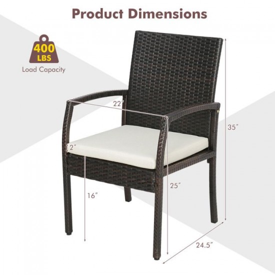 XVX Four PE Wicker Patio Dining Armchairs, Cushioned Sixteen-Inch Seats with Adjustable Feet