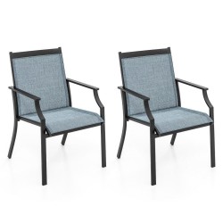 XVX Pair of Wide-Seat Patio Dining Chairs, Fabric Seating and Curved Legs with Wood-Look Frames