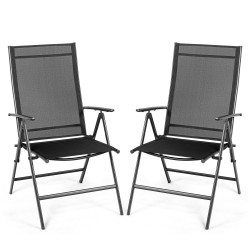 XVX Two Folding Patio Recliners, Adjustable Fabric Backrests with Powder-Coated Steel Frames