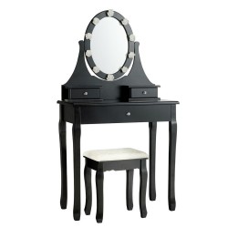 Three-Drawer Vanity by XVX, Rotating Ten-Light Mirror, Detachable Mirror Top and Padded Stool