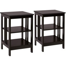 XVX Pair of Three-Tier Bedside Tables, Open MDF Storage with Reinforced Bars and Floor Pads