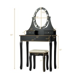 Three-Drawer Vanity by XVX, Rotating Ten-Light Mirror, Detachable Mirror Top and Padded Stool