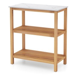 XVX Acacia Potting Bench, Three Storage Levels with Marble-Look Resin Top and Adjustable Feet