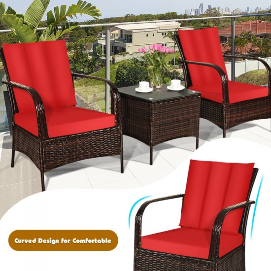 XVX Three-Piece Wicker Patio Conversation Set, Cushioned Seats and Tempered Glass Coffee Table