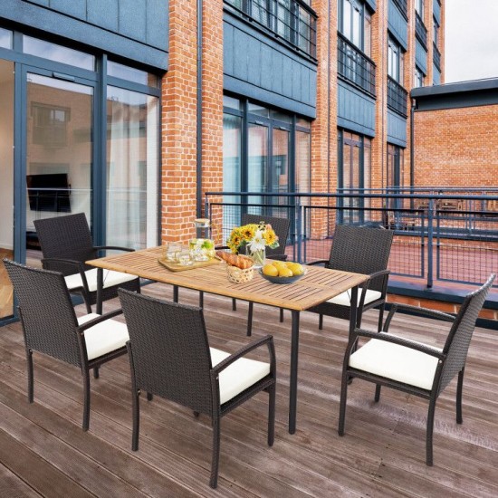 XVX Four PE Wicker Patio Dining Armchairs, Cushioned Sixteen-Inch Seats with Adjustable Feet