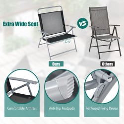 XVX Three-Piece Folding Patio Conversation Set, Wide Fabric Chairs and Tempered-Glass Table