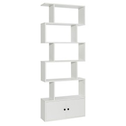 XVX S-Shaped Bookcase — Five Display Cubbies, Two-Door Lower Cabinet and Soft-Close Door Hinges