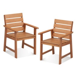 XVX Pair of Hardwood Patio Armchairs, Slatted Seats and 102-Degree Backs with Crossbar Support