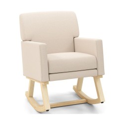 XVX Upholstered High-Back Rocking Chair, Sponge-Padded Seat with Solid Wood Base and Armrests