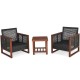 XVX Three-Piece Acacia Wood Patio Set with Rattan Seating, Removable Cushions and Shelf Table