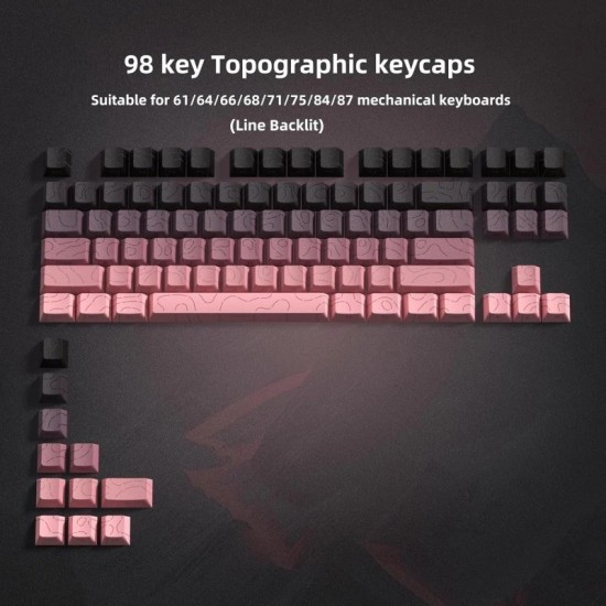XVX Pink-Grey Topographic Keycaps, 98-Key Side-Printed Cherry Set with Backlit Contour Lines