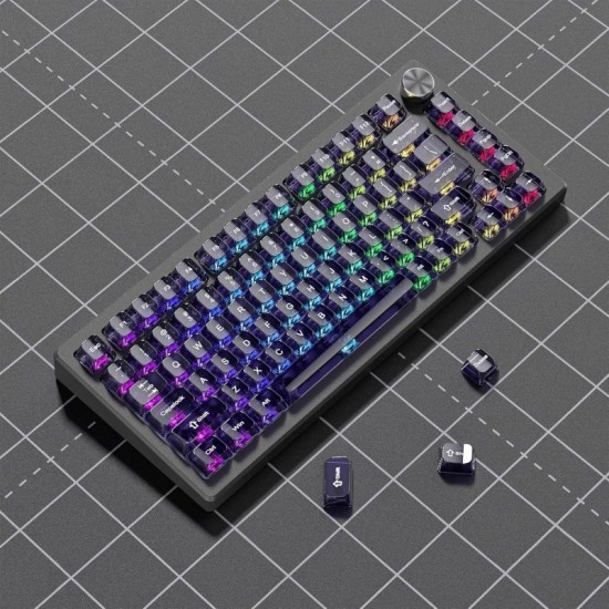 Purple Clear XVX MDA Keycaps, 115-Piece Translucent PC Set for MX Mechanical Keyboard Customization