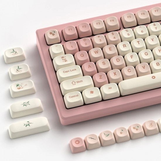 XVX Pink Cherry-Themed MOA Keycaps, Dye-Sublimated PBT Set for MX Mechanical Keyboard Layouts
