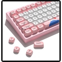 XVX Pink-and-White Blossom Keycaps, 131-Piece MOA PBT Set with Japanese-Inspired Dye-Sub Artwork