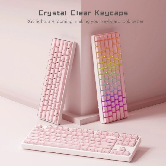Pink Crystal Jelly Keycaps by XVX, 113-Key OEM Set with Side Legends and MX-Compatible Stems