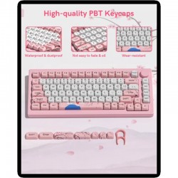XVX Pink-and-White Blossom Keycaps, 131-Piece MOA PBT Set with Japanese-Inspired Dye-Sub Artwork